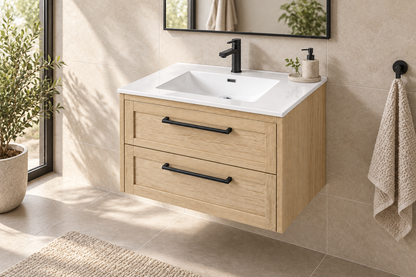 24" Slim Natural Wood Wall-Mounted Vanity
