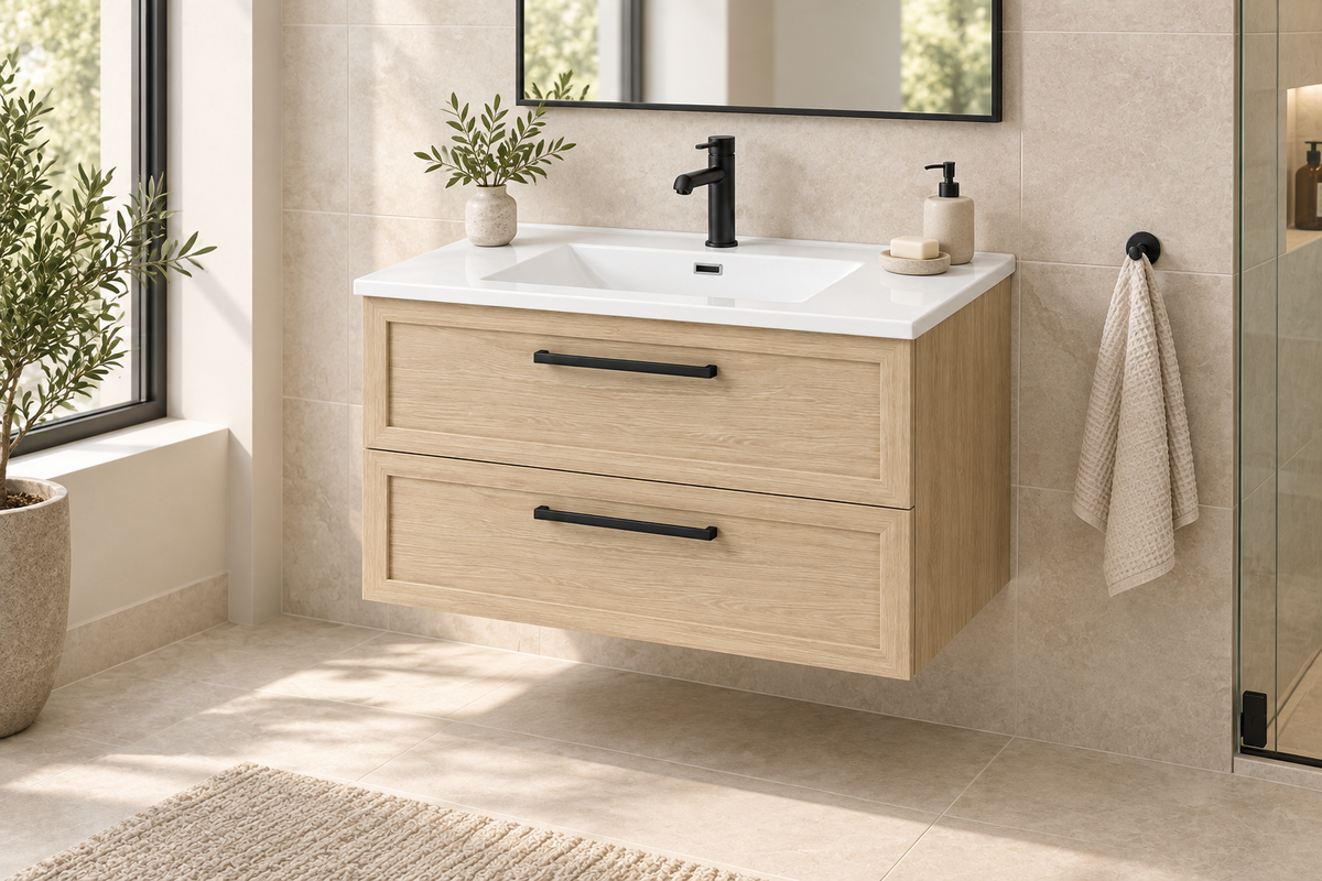 30" Slim Natural Wood Wall-Mounted Vanity