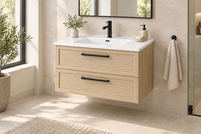 30" Slim Natural Wood Wall-Mounted Vanity