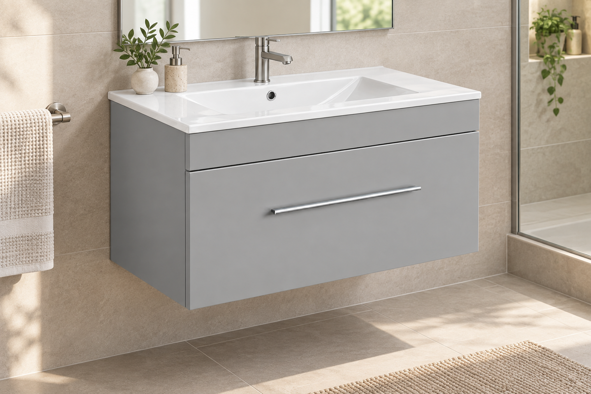30" White/Grey Wall-Mounted Vanity