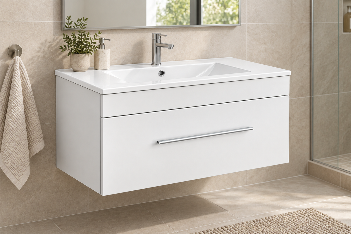 30" White/Grey Wall-Mounted Vanity