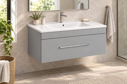 36" White/Grey Wall-Mounted Vanity
