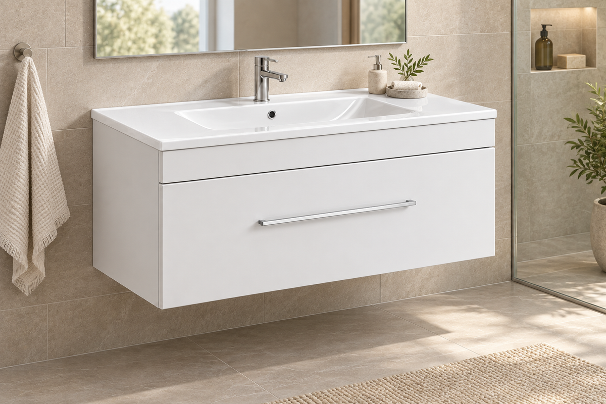 36" White/Grey Wall-Mounted Vanity