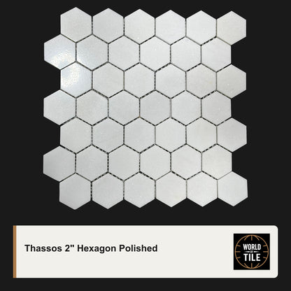 Thassos 2" Hexagon Marble Mosaic - Polished