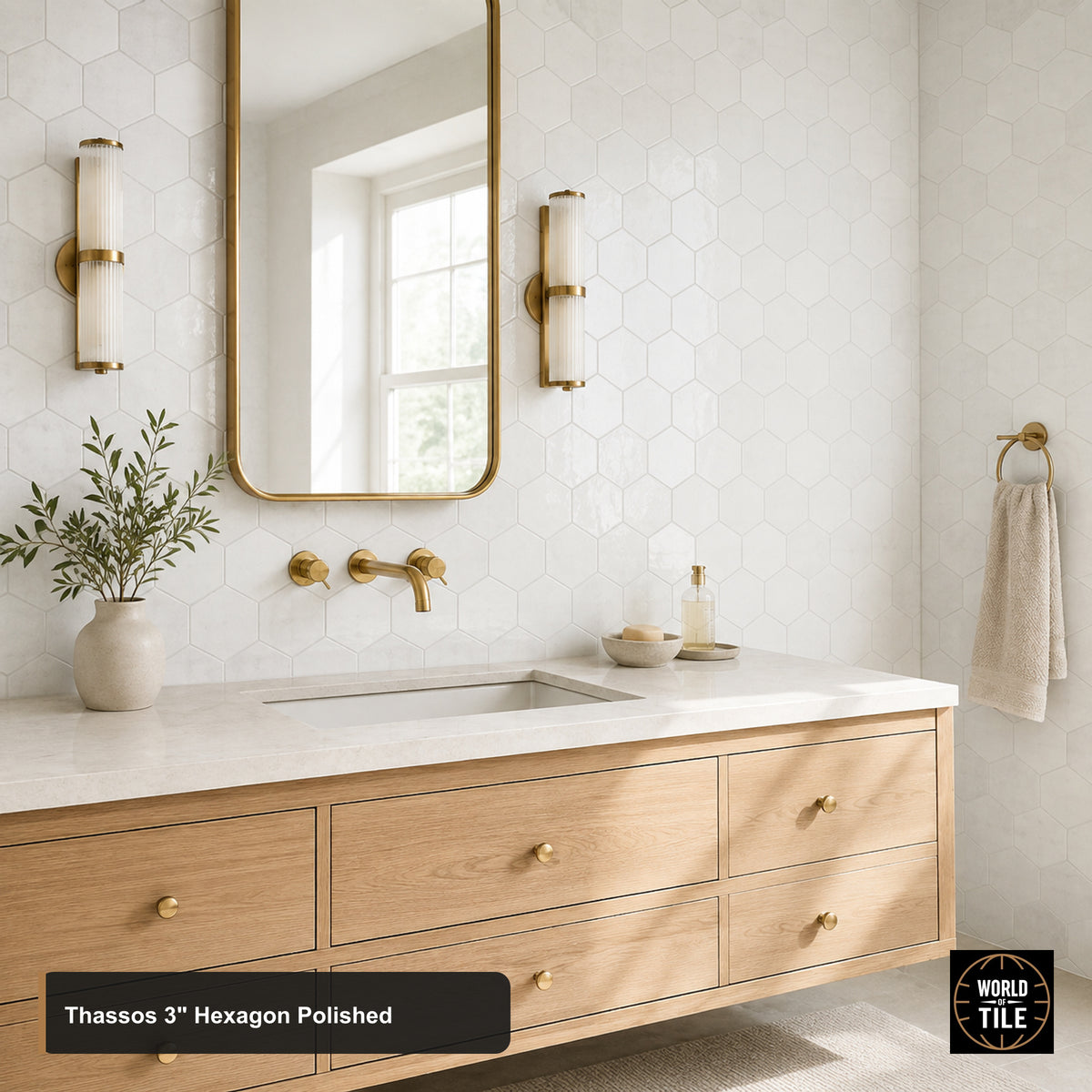 Thassos 3" Hexagon Marble Mosaic - Polished