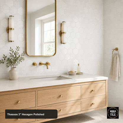 Thassos 3" Hexagon Marble Mosaic - Polished
