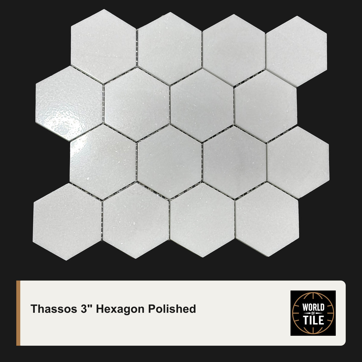 Thassos 3" Hexagon Marble Mosaic - Polished