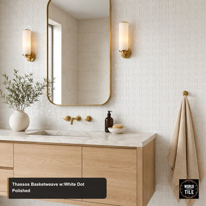 Thassos Basketweave w/White Dot Marble Mosaic - Polished