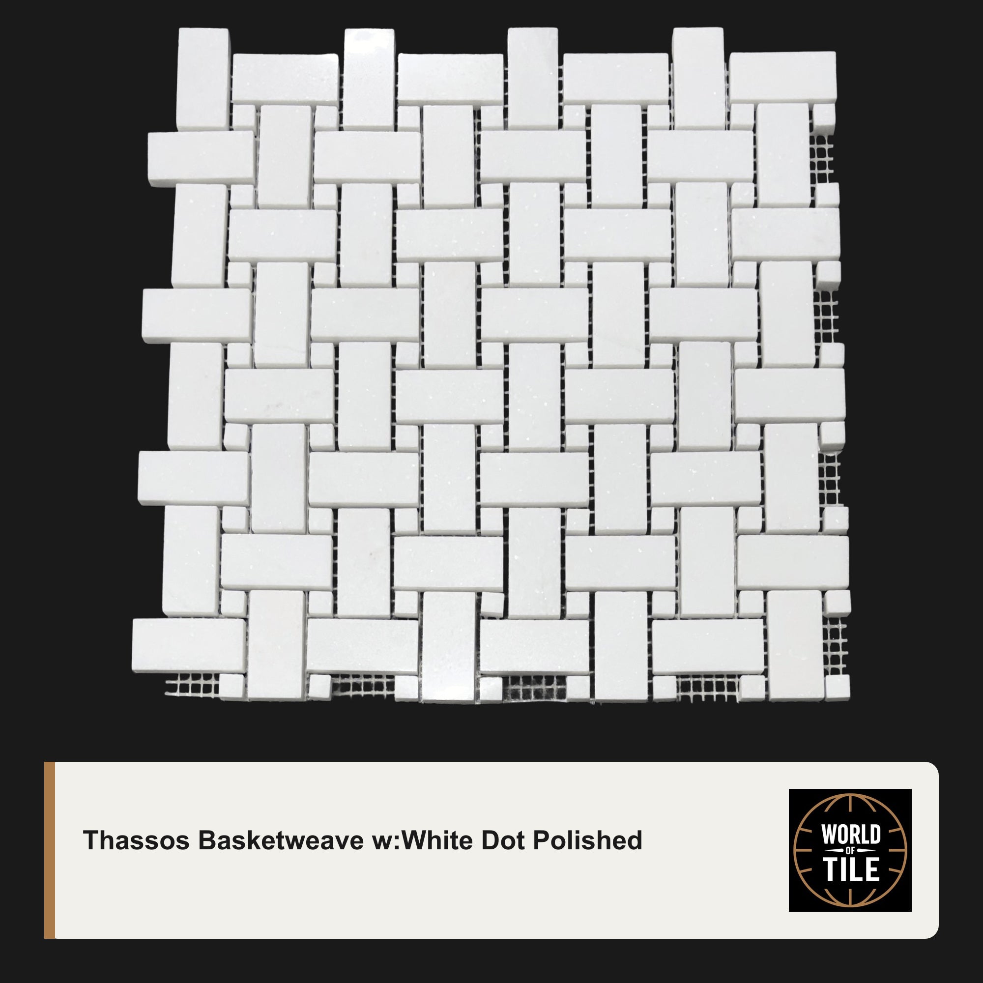 Thassos Basketweave w/White Dot Marble Mosaic - Polished