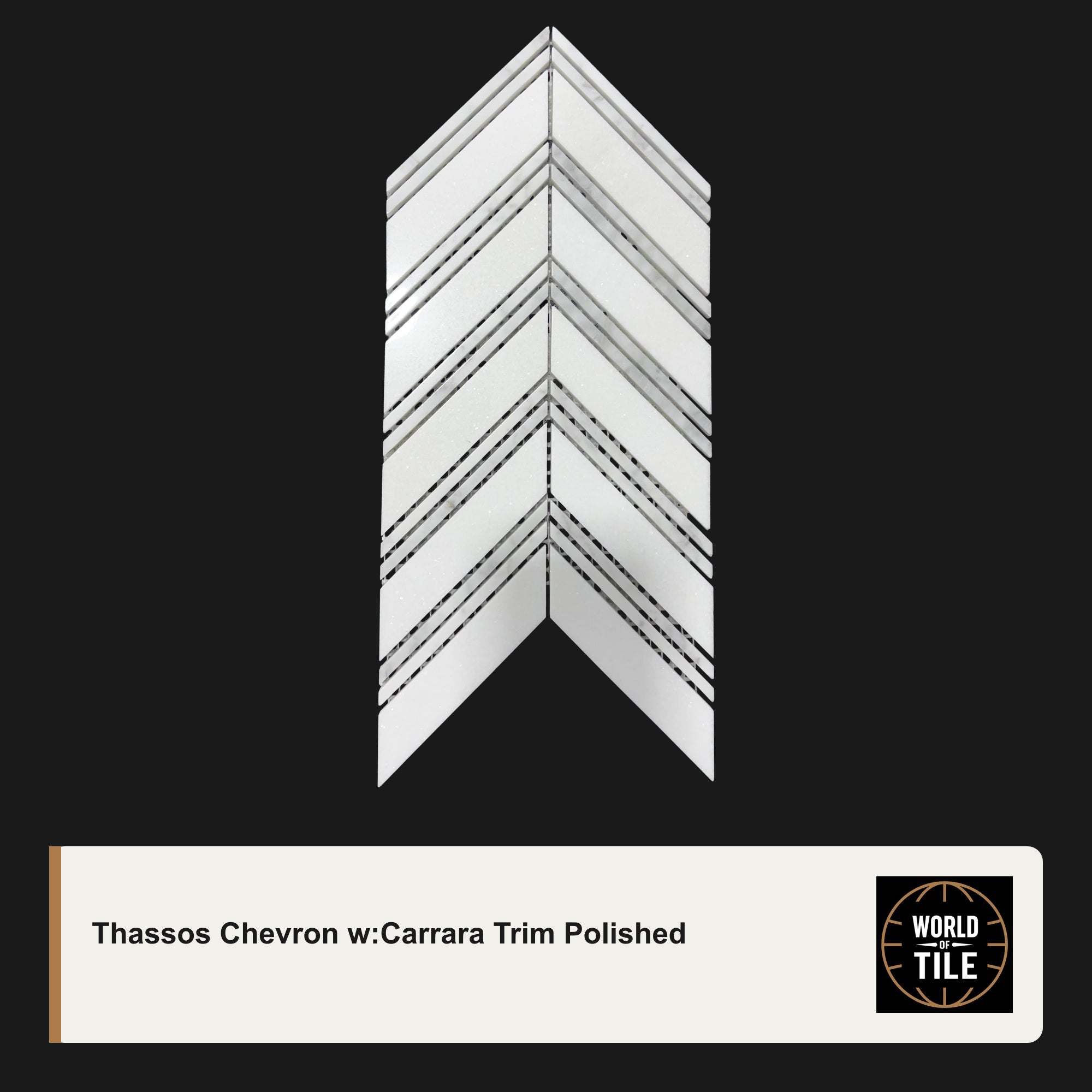 Thassos Chevron w/Carrara Trim Marble Mosaic - Polished