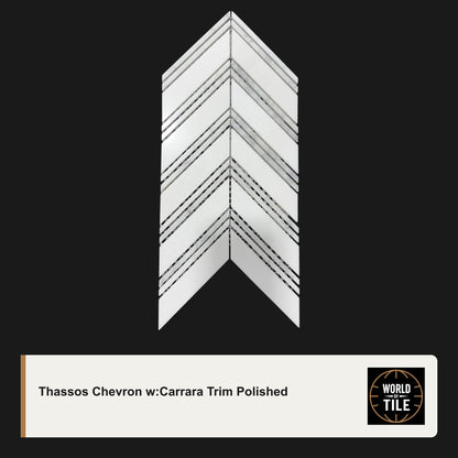Thassos Chevron w/Carrara Trim Marble Mosaic - Polished