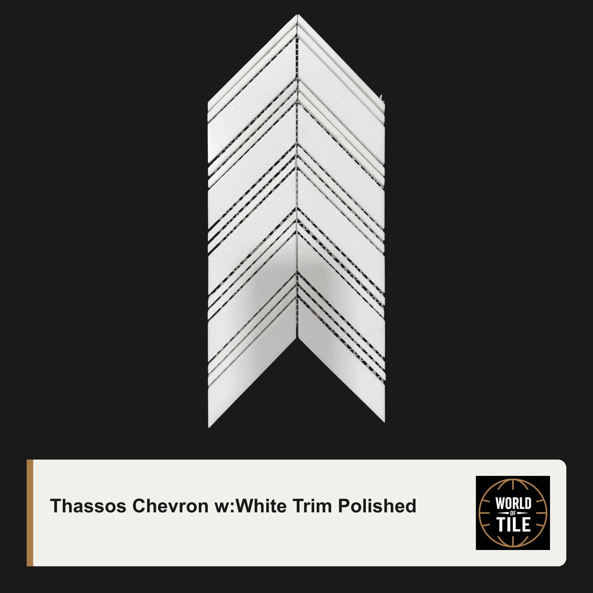 Thassos Chevron w/White Trim Marble Mosaic - Polished