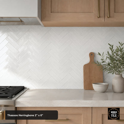Thassos Herringbone 2"x6" Marble Mosaic