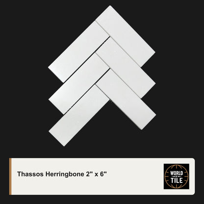 Thassos Herringbone 2"x6" Marble Mosaic