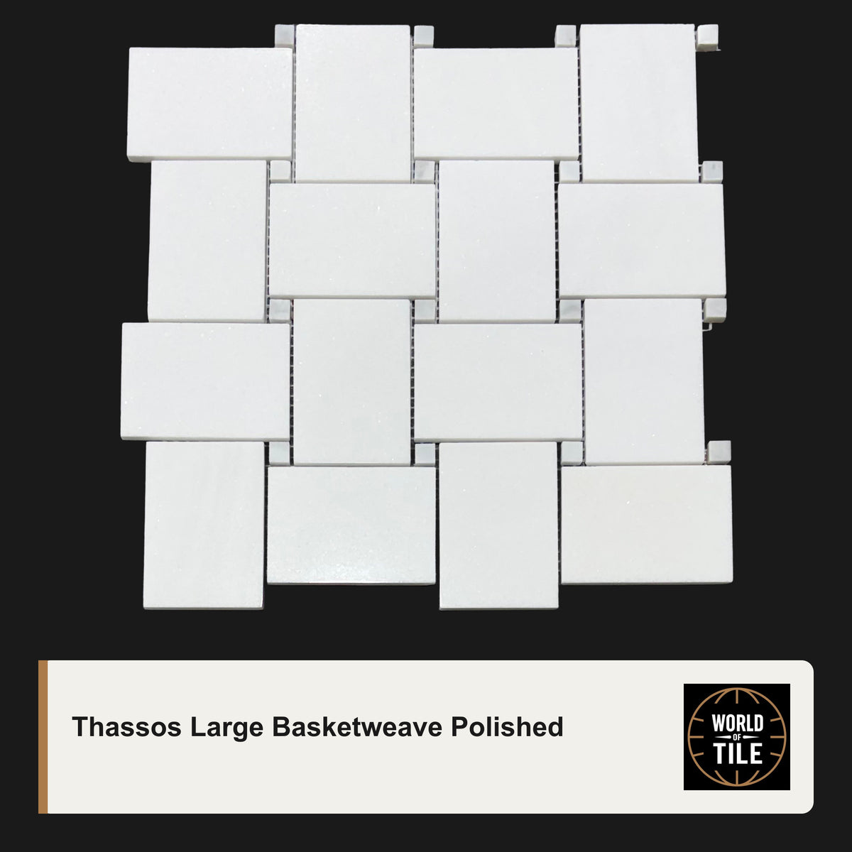 Thassos Large Basketweave Marble Mosaic - Polished