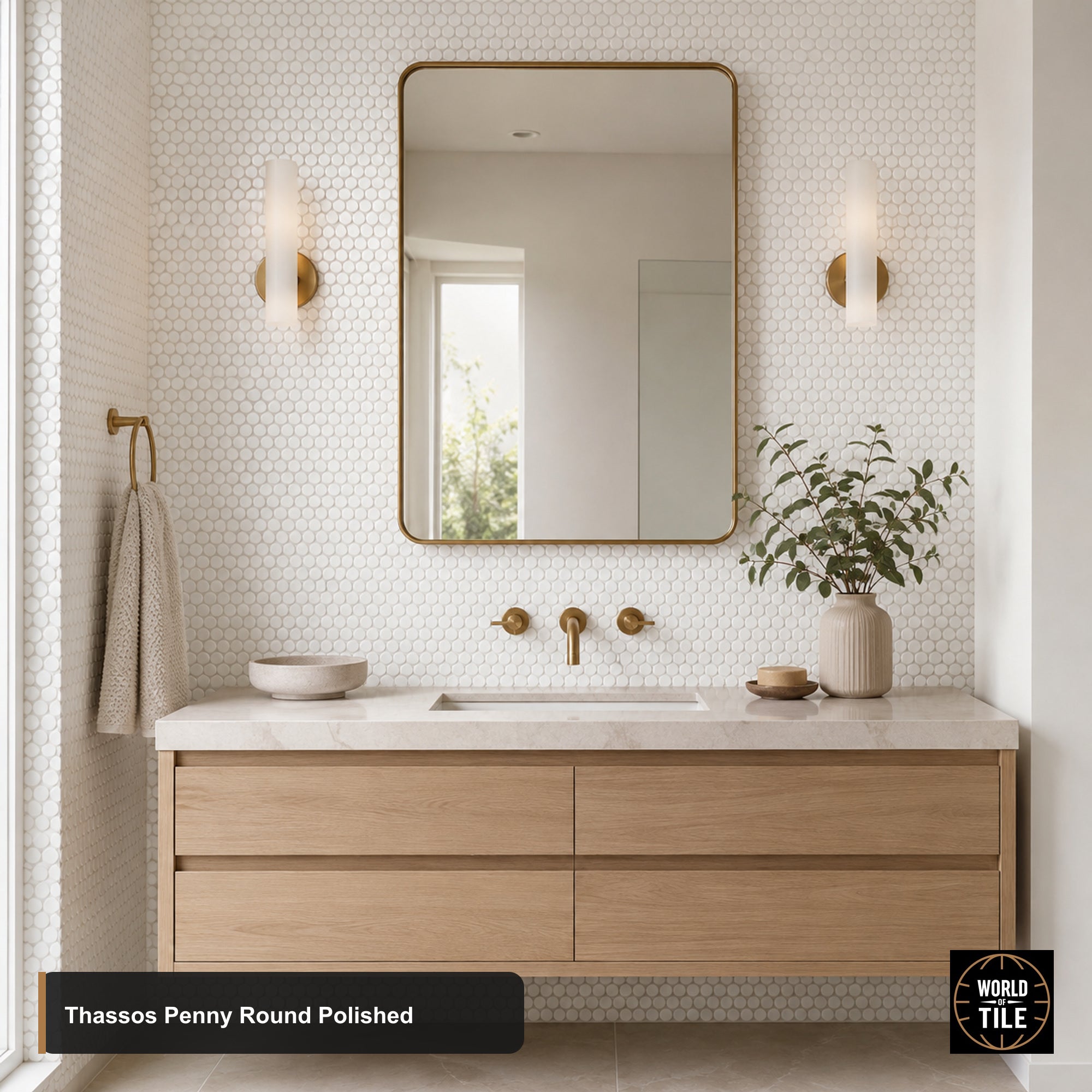 Thassos Penny Round Marble Mosaic - Polished