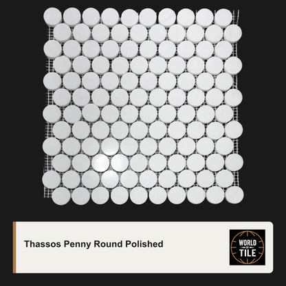 Thassos Penny Round Marble Mosaic - Polished