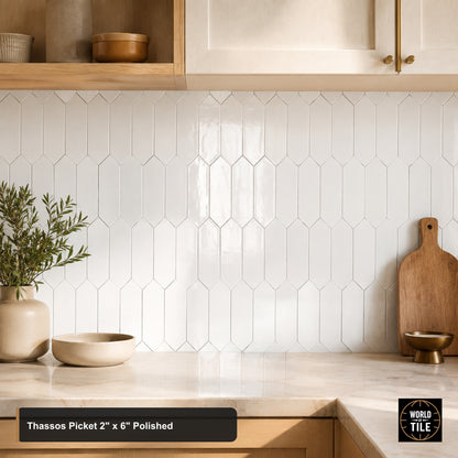 Thassos Picket 2"x6" Marble Mosaic - Polished