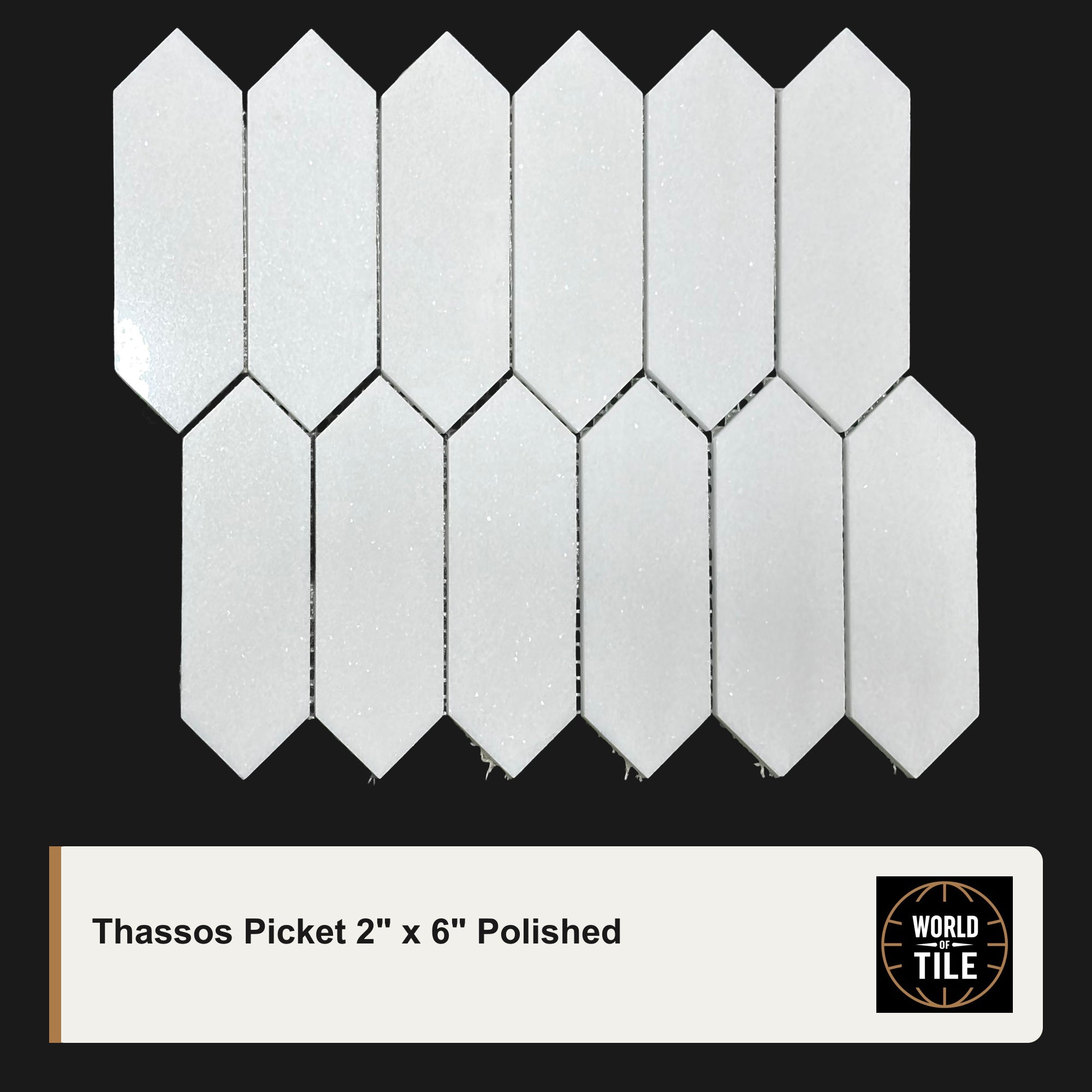 Thassos Picket 2"x6" Marble Mosaic - Polished