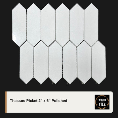 Thassos Picket 2"x6" Marble Mosaic - Polished