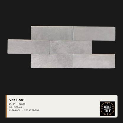 Vita Pearl Gloss 2" x 6" ceramic subway tile